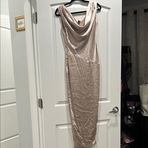 PrettyLittleThing Satin Champagne Midi Dress